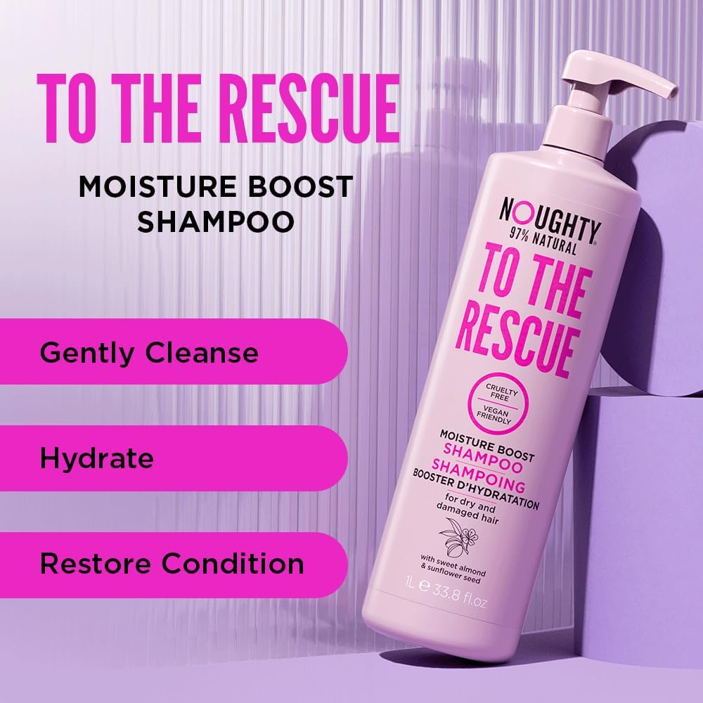 Noughty 97% Natural to the Rescue Moisture Boost Shampoo, 97% Natural Sulphate Free Vegan Haircare, Hydrating Formula for Dry and Damaged Hair, with Sweet Almond and Sunflower Seed 1L image number 1