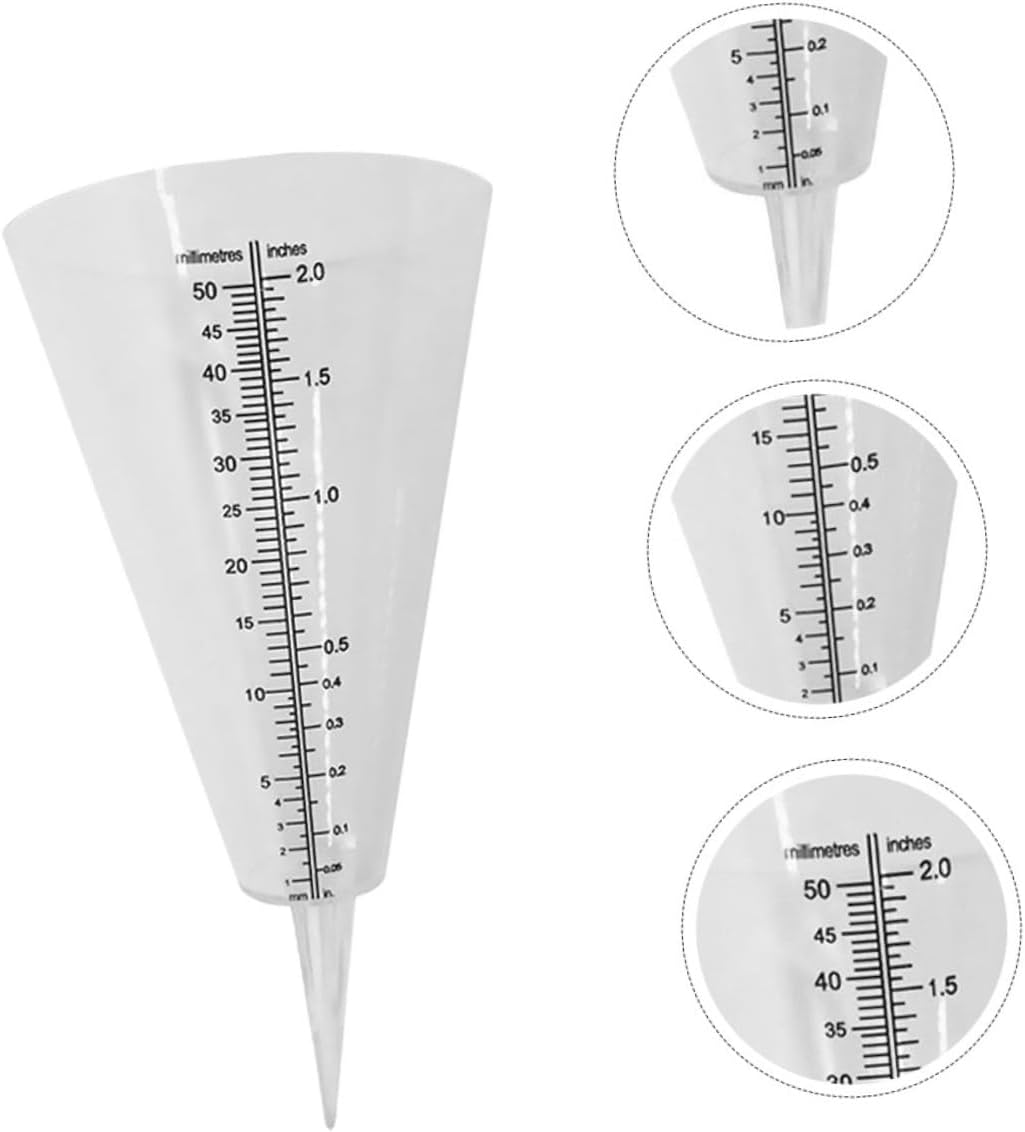 2Pcs Transparent Cone Rain Gauge Outdoor Rainfall Measurement Cup with Spike for Garden Water Management Plastic Rain with Dual Scale image number 6