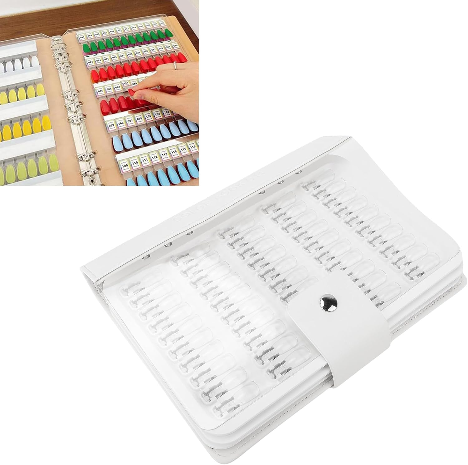 Depisuta 150 Colors Nail Art Sample Book with Compact Design, ABS PU Leather Material, Nail Swatches Organizer with Fixed Plastic Plate, 23X18Cm, for Home DIY Salon image number 1