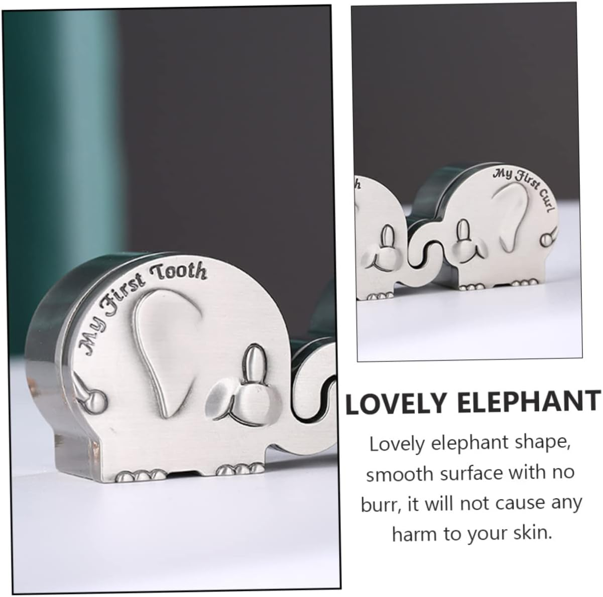 Elephant Shape Newborn Keepsake Box My First Curl Box Metal Small Silver Infant Hair Tooth Storage Case Baby Memory image number 5