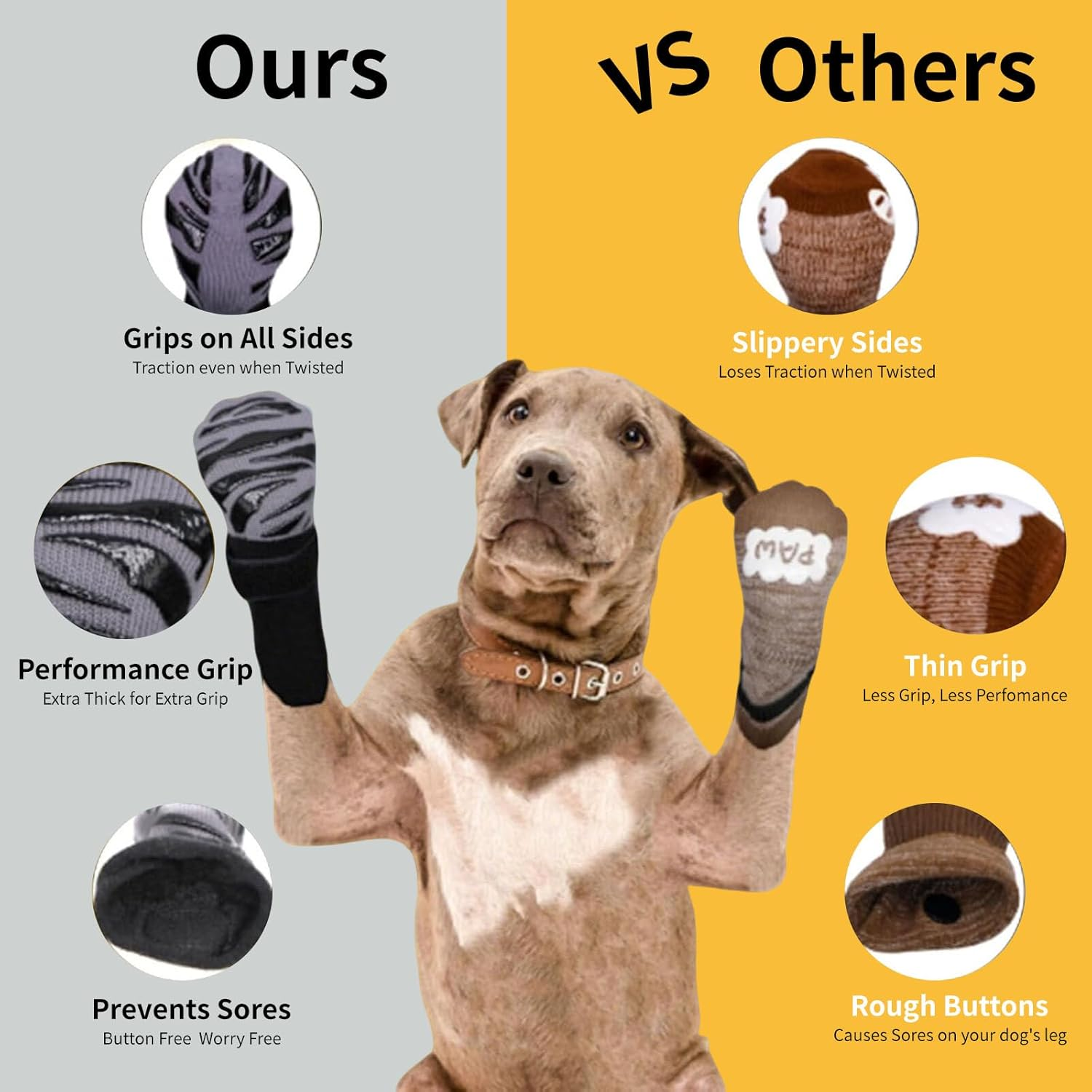 Lyvixora 4-Pack Anti-Slip Dog Socks for Hardwood Floors - Extra-Thick Non-Slip Grip for Paw Protection, Prevents Licking and Slipping, Adjustable Dog Booties for Small Paws (X-Small)