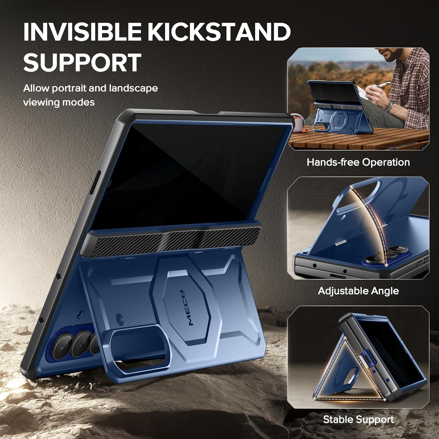 TONGATE for Z Fold 7 Case with Privacy Screen Protector, [Compatible with Magsafe], Built-In Stand & Belt Clip & Hinge Cover, Magnetic Shockproof Phone Case for Samsung Galaxy Z Fold 7 2025 8", Blue - Blue image number 2