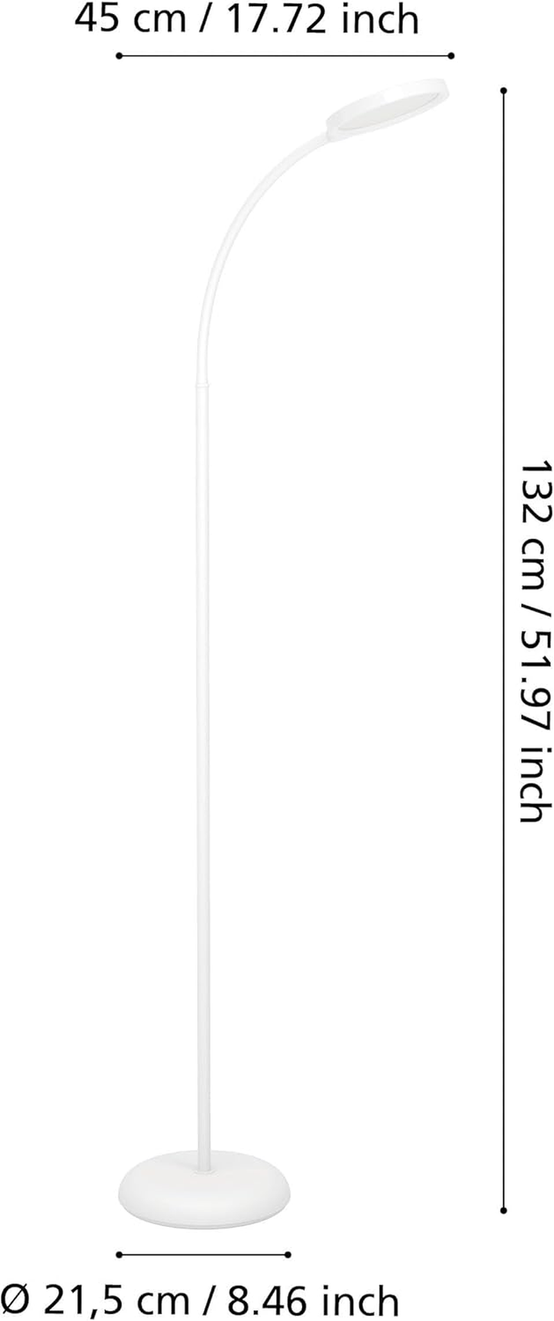 EGLO Lauro LED Floor Lamp, Touch Living Room Lamp, Dimmable by Touch, Flexible Reading Lamp White Plastic, Warm White-Cold White Light, 132Cm image number 1