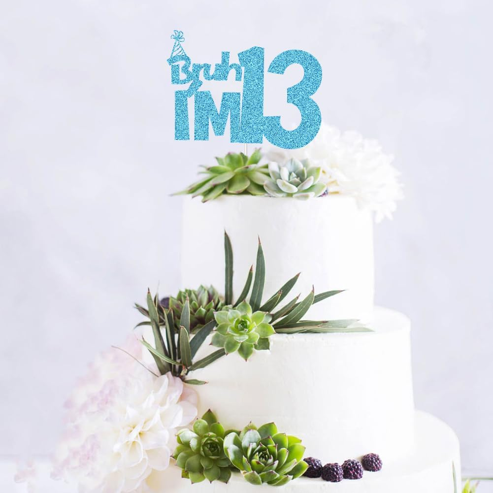 XIUHUBA Bruh I'M 13 Cake Topper, Happy 13Th Birthday Cake Decor, Kids Boys 13Th Birthday Party Decorations, Funny Thirteen Years Old Birthday Party Supplies Blue Glitter image number 5
