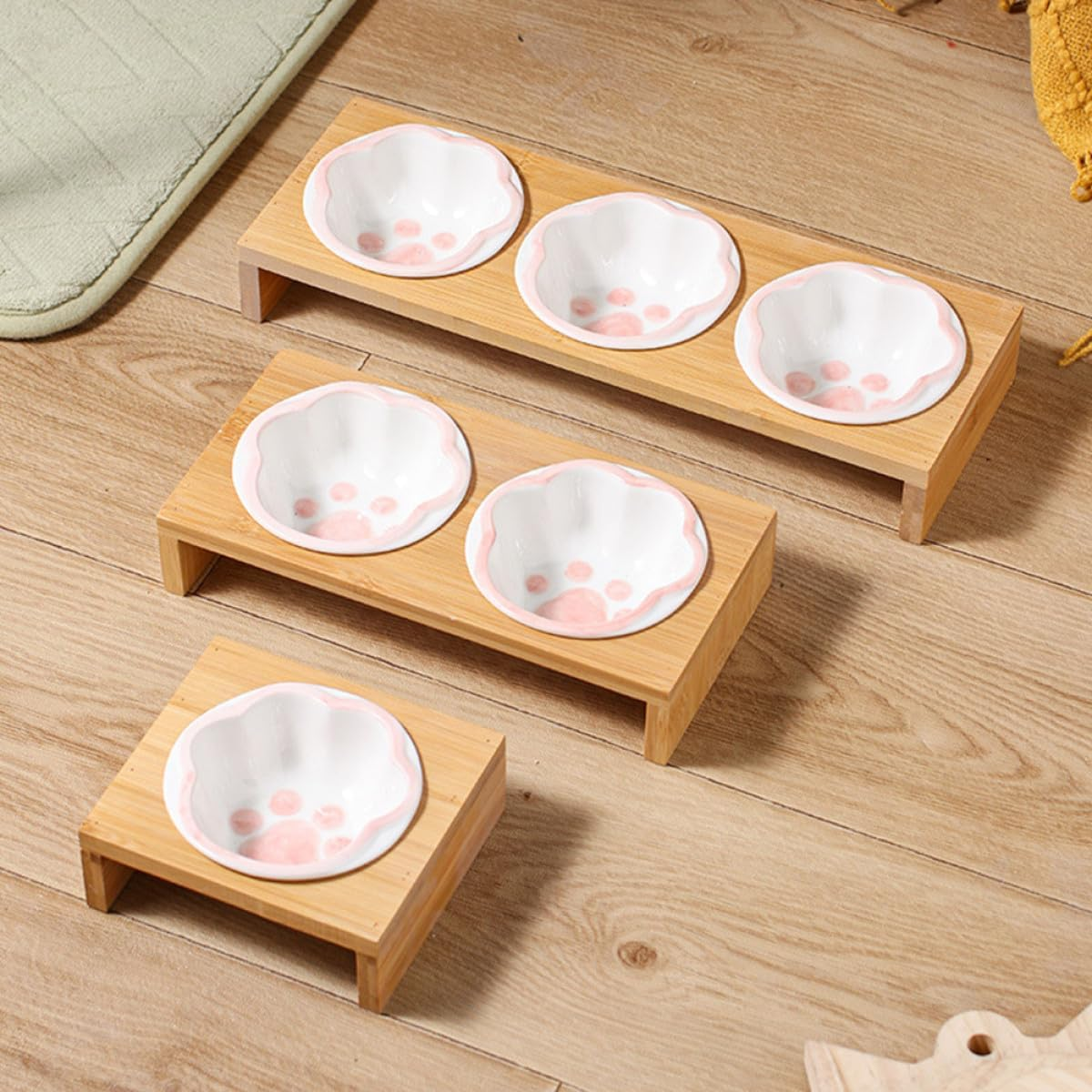 Kisangel Ceramic Cat Feeding Bowl Set with Elevated Rack, Anti-Slip Reusable Pet Food Bowls for Cats and Kittens, Comfortable Height for Healthy Dining and Neck Protection image number 6