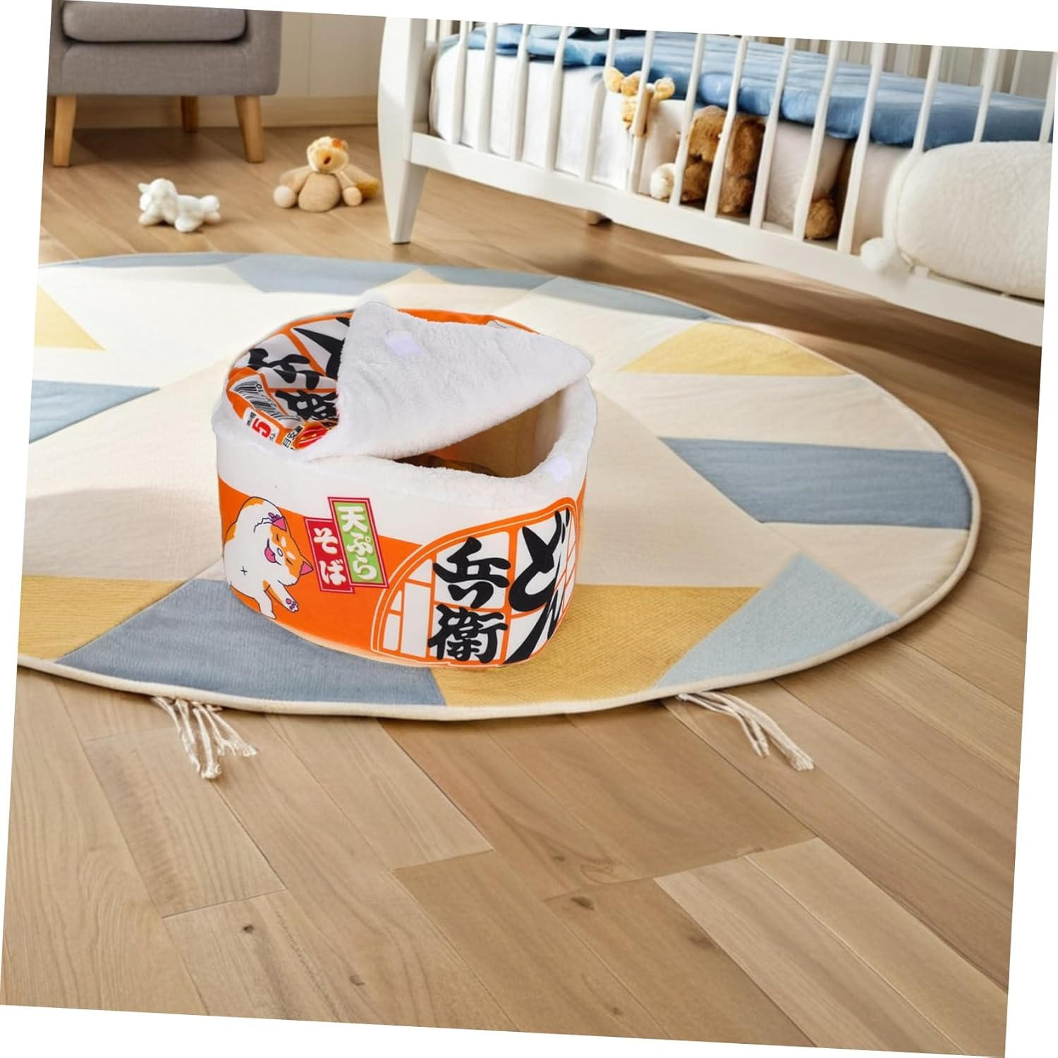 Cozy Ramen Shaped Cat Bed Plushy Detachable and Washable Design for Cats Unique Fun Noodle Style Nest and Play image number 2
