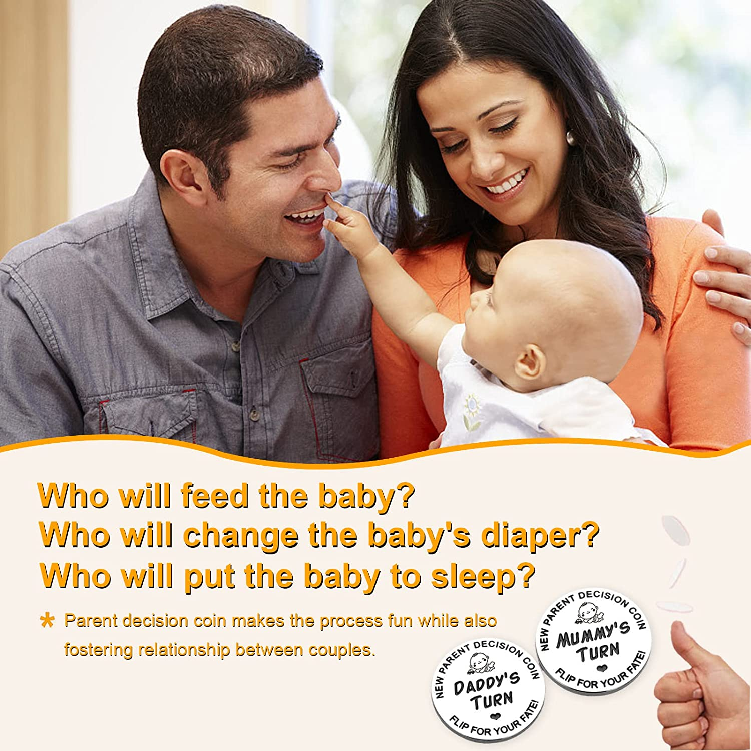 New Parents Decision Coin, Flip Coin for Mum Dad with Gift Box, Engraved Stainless Steel Fun Coin for Decision Making, Novelty Gifts for Mum Dad New Baby New Parents image number 3