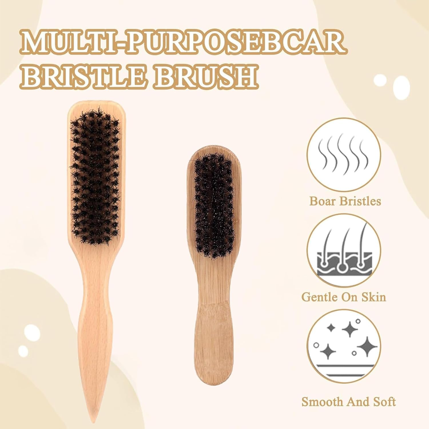 2-Pack Boar Bristle Slick Back Hair Brush &ndash; for Men & Women: Tame Frizz, Nourish Hair & Groom On-The-Go Slick Brushes for Hair & Beard Care(Large for Household & Small for Travel) image number 6