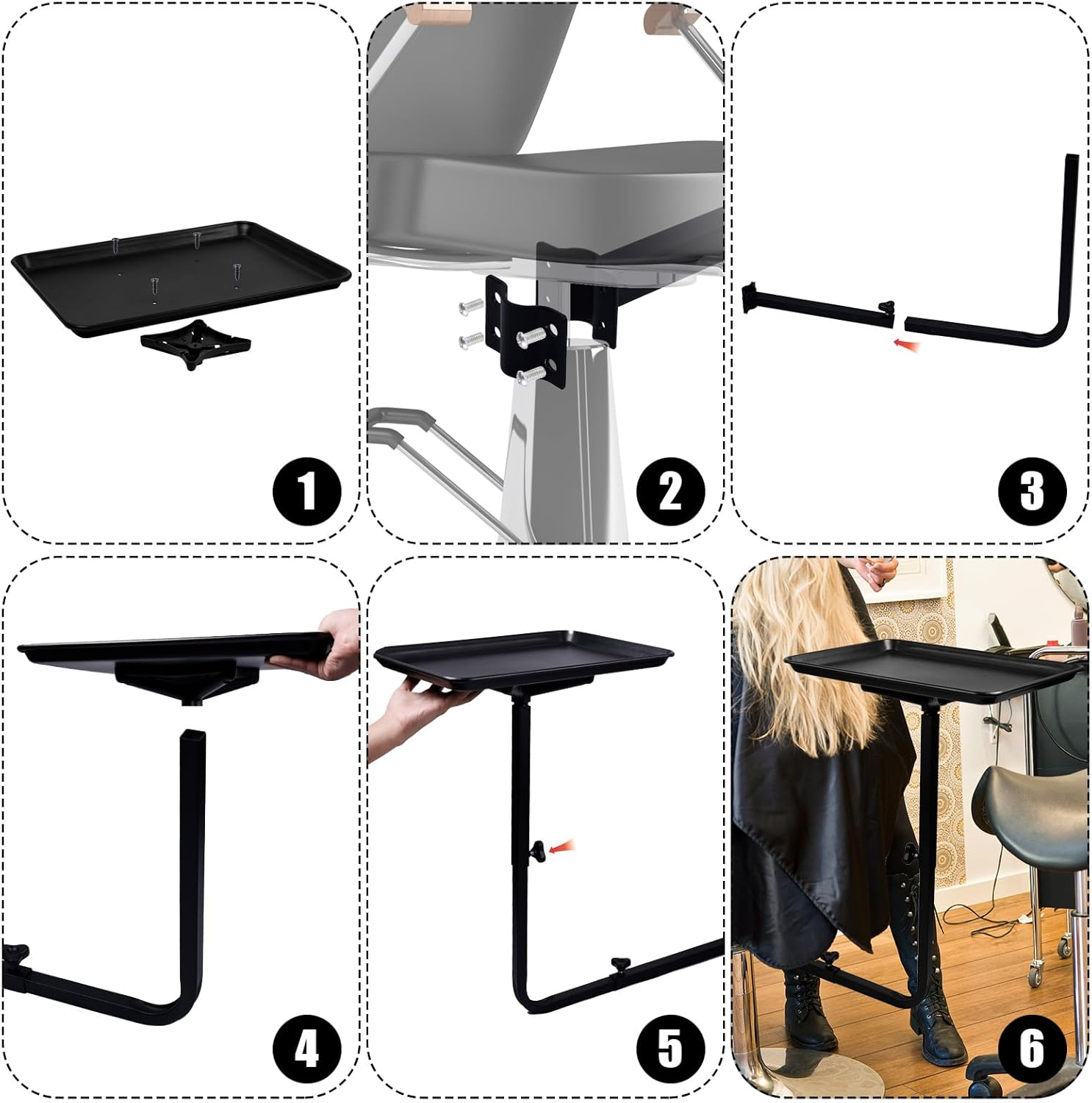 Salon Tray Attached to Chair, Adjustable Height Salon Holder, Barber Chairs Tray, Hair Stylist Attachment Storage Organizer for Hairdressing Tools Combs, Salon Tattoo Spa Equipment Accessories image number 1
