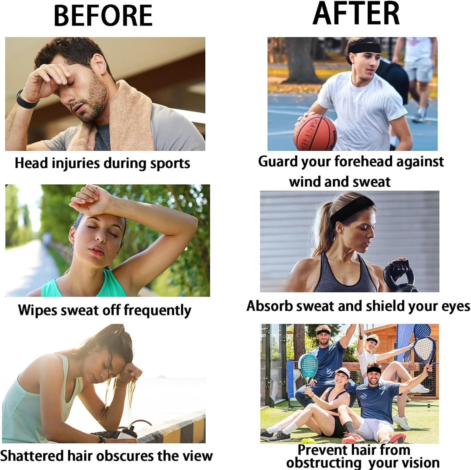 3PCS Black Sweatbands - Quick Drying Sports Headbands for Men & Women, Ideal for Tennis, Basketball, Running, Gym, and Fitness Workouts image number 1