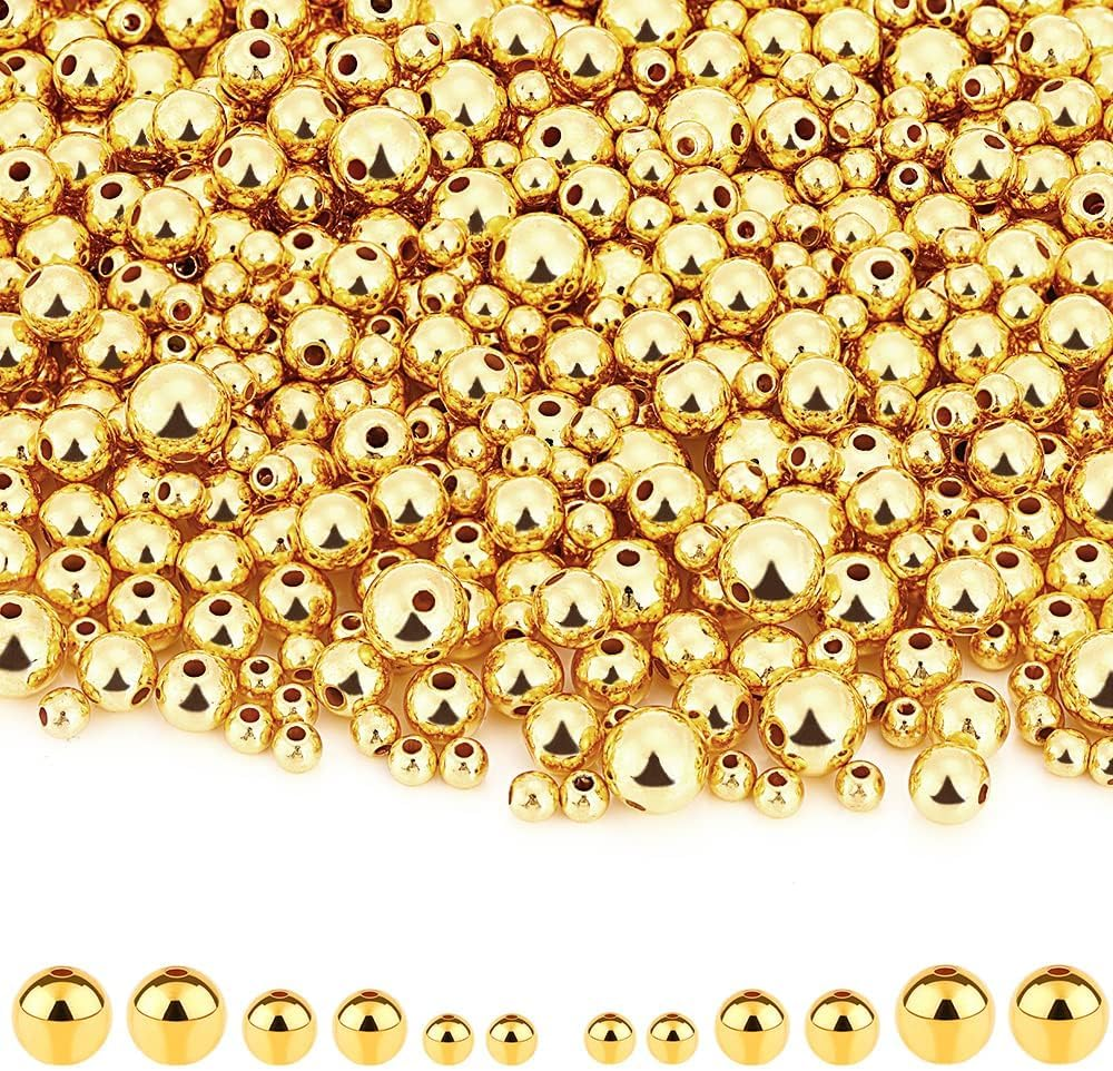 1200Pcs 4Mm round Beads Spacer Beads Smooth Loose Ball Beads for DIY Bracelet Jewelry Making Craft, Silver & Gold