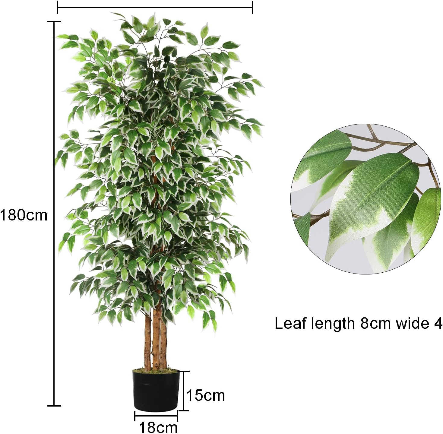 GTIDEA 6Ft Artificial Tree Ficus, Tall Faux Trees Indoor with Natural Trunk and Fake Silk Tree Fake Plants for Home Spring Decor Living Room Outdoor Balcony House Office (Included Dried Moss) image number 1