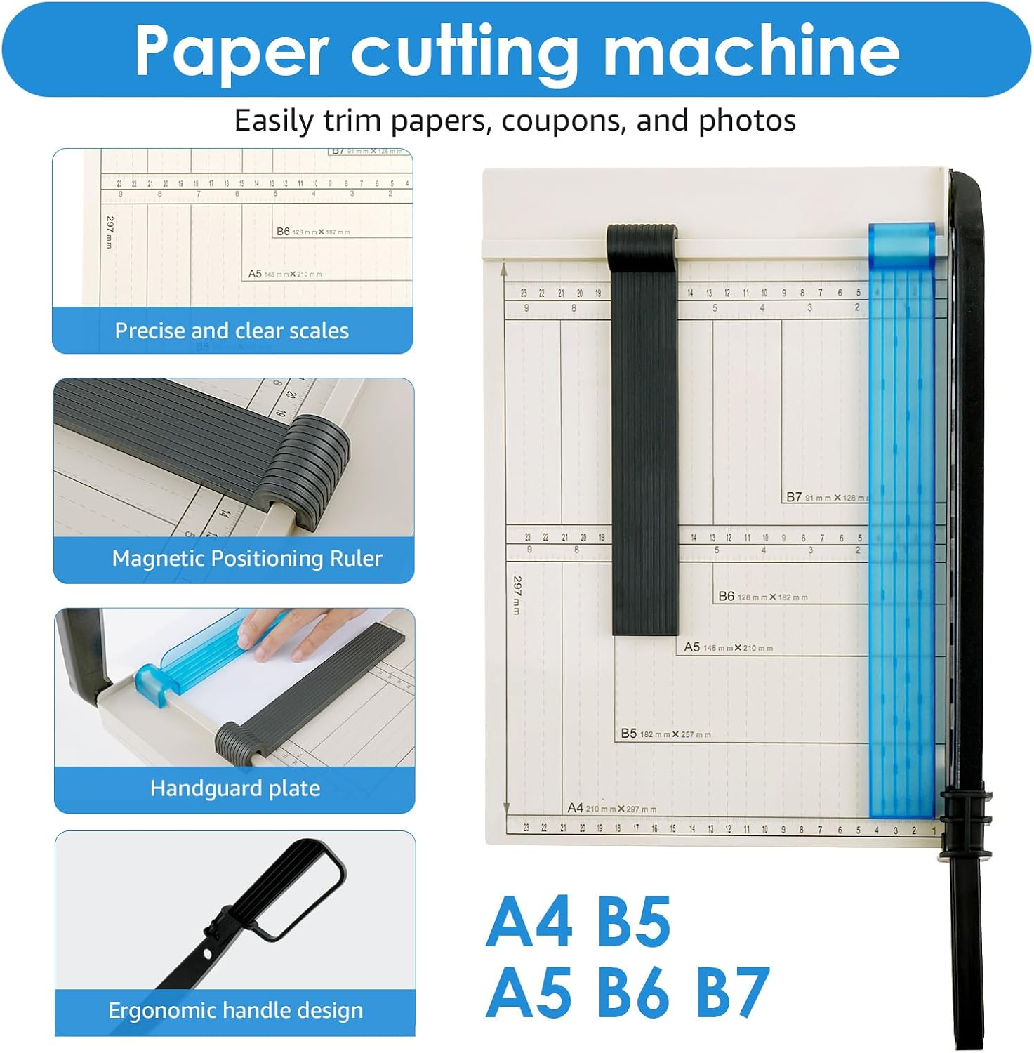 12" Guillotine Paper Cutter A4 Paper Trimmer Accurate Cutting with Safety Blade Lock 12 Sheet Capacity for Cutting Paper, Card,Photos and More (1Pack) image number 2