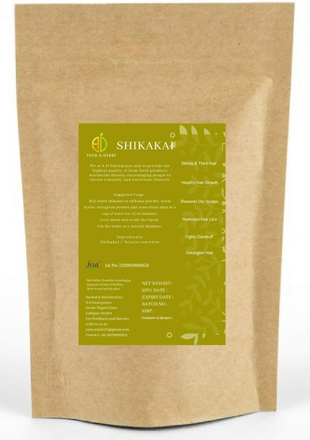 A D Food & Herbs Whole Dry Sabut Shikakai/Raw Shikakai/Acacia Concinna (1 Kg)