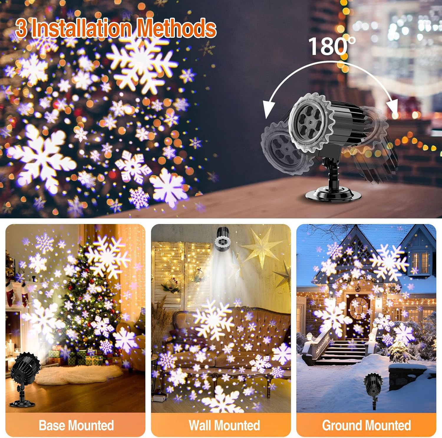 Christmas Snowflake Projector Lights Indoor Outdoor, 2024 High Bright LED Snowfall Projector Lamp, Waterproof Snow Projector for Holiday Party Wedding Garden Patio Landscape Lighting Decoration image number 6