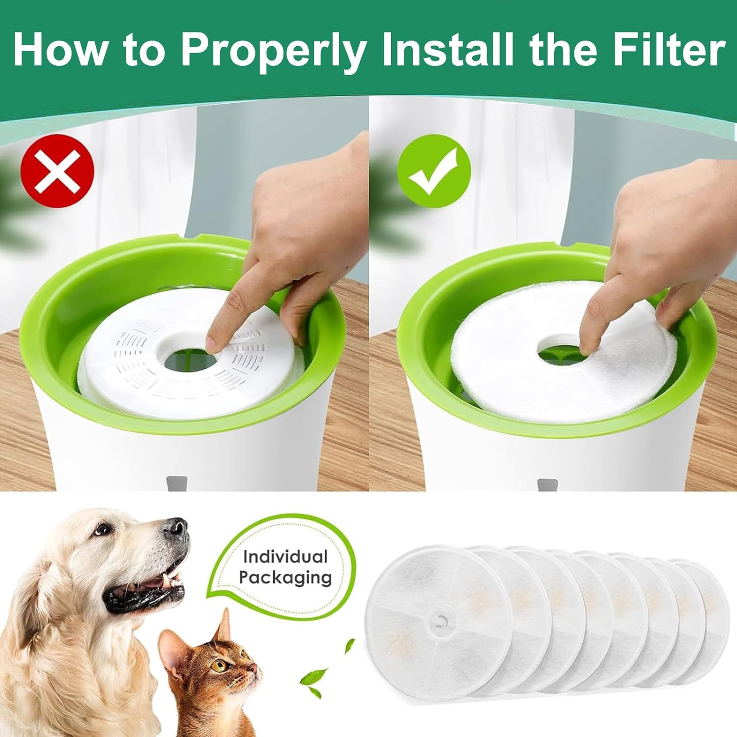 8 Packs Cat Water Fountain Filters, Hantoc Replacement Pet Water Fountain Filters Activated Carbon Filter for 3L/100Oz Cat Fountain 43742W &lrm;43747W &lrm;43725 Cat Fountain with Active Carbon image number 4