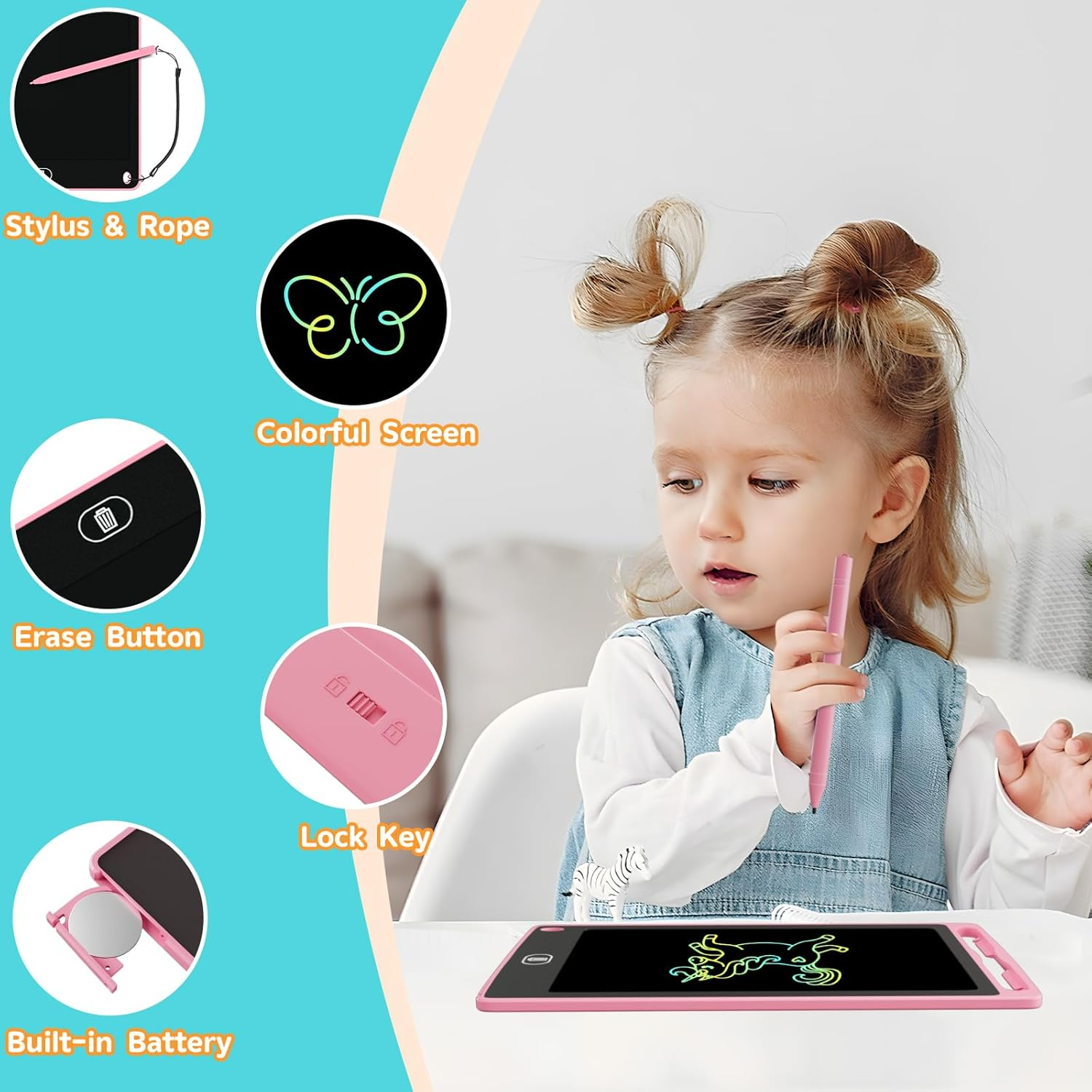 3-Pack LCD Writing Tablet for Kids 8.5 Inch, Colorful Doodle Board Drawing Pad Set, Erasable Electronic Educational Toys for Girls Boys Ages 3-8, Travel-Friendly with Lock Function & Stylus Pens image number 2