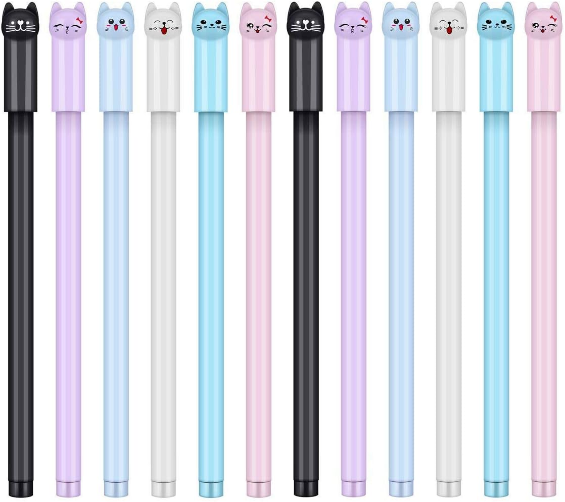 24 Pcs 0.38 Mm Cute Cat Pen Gel Pens Black Ball Point Pens for School Office Supplies Boys and Girls