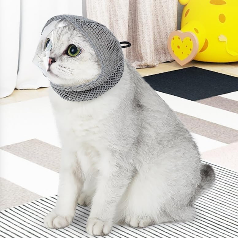 Quhoxdye Cat Muzzle, anti Bite Mesh Muzzle for Kittens, Breathable Grooming Helmet Mask for Nail Trimming for Prevent Biting Chewing, Cats Grooming Nail Trimming Bathing Pet Supplies (Grey, Medium)