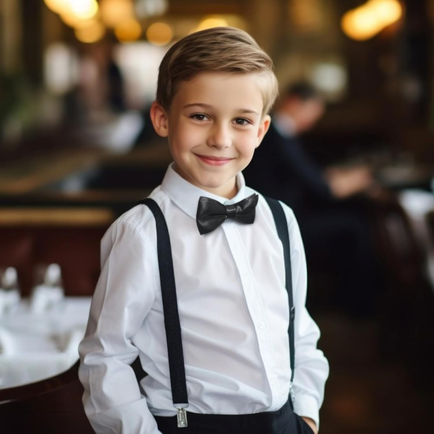 Adjustable Kids Bow Tie Pre-Tied Bowtie Classic Solid Color Children Bow Tie Neck Bowtie for Kids Wedding Party Photo - White image number 2