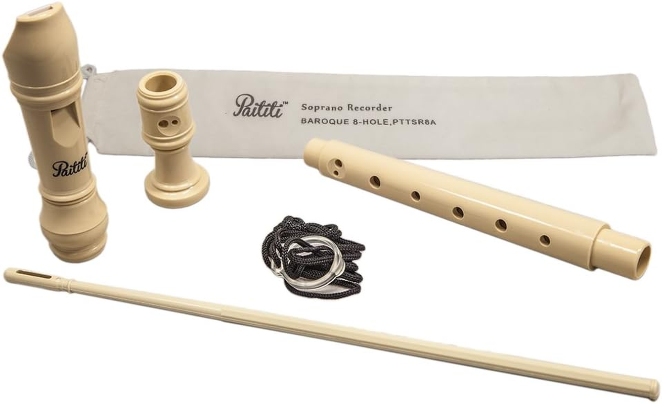 Paititi Soprano Recorder 8-Hole with Cleaning Rod + Carring Bag Creamy Color, Key of C image number 6