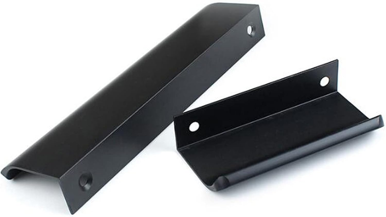 10Pcs Black Cabinet Handles Mount Finger Edge Pulls Hidden Drawers Wardrobe Handles, 5.9" Length, 5" Hole Centre Concealed Handle image number 1