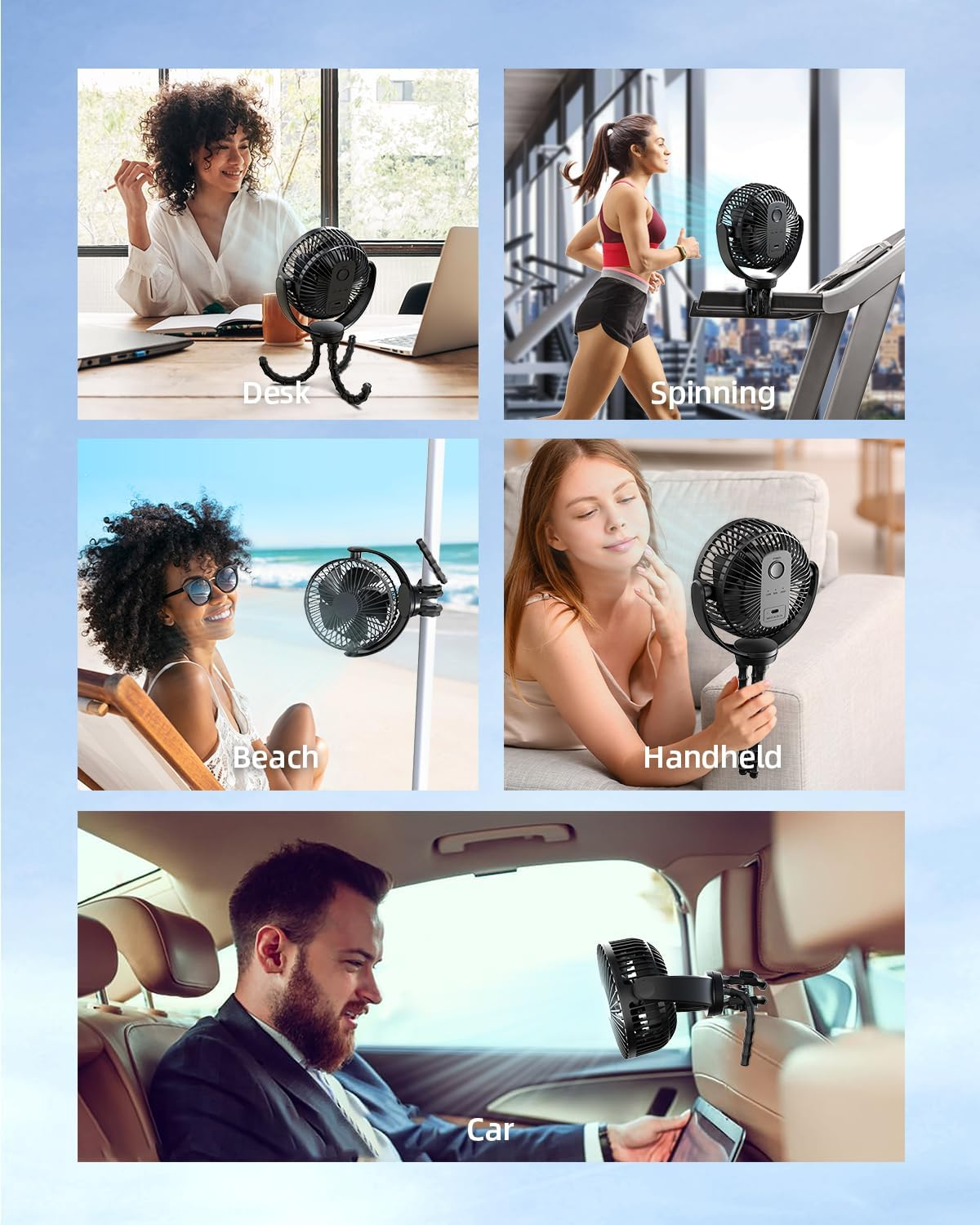 Koonie 5000Mah Portable Stroller Fan - 3-Speed Battery Operated, Flexible Clip-On Tripod, 360&deg; Rotate Flexible Tripod，Usb Rechargeable Cooling for Bike, Treadmill, Travel & Car Seat image number 4