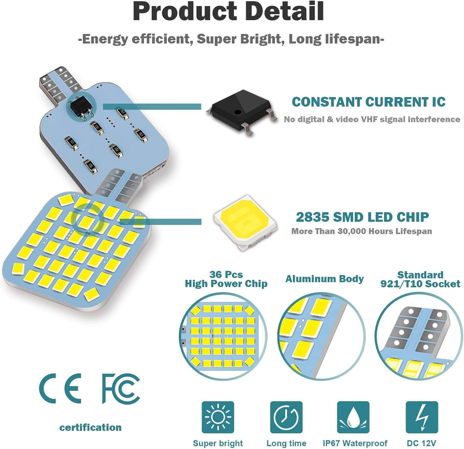 20PCS T10 921 922 912 194 RV Interior LED Light Bulbs, Super Bright LED Bulbs Replacement Lighting 36-SMD 2835 6500K White for 12V RV Camper Trailer Motorhome Boat Dome Car Marine Ceiling Indoor Light - 20Pcs Bright Cool White 6000K-6500K image number 4