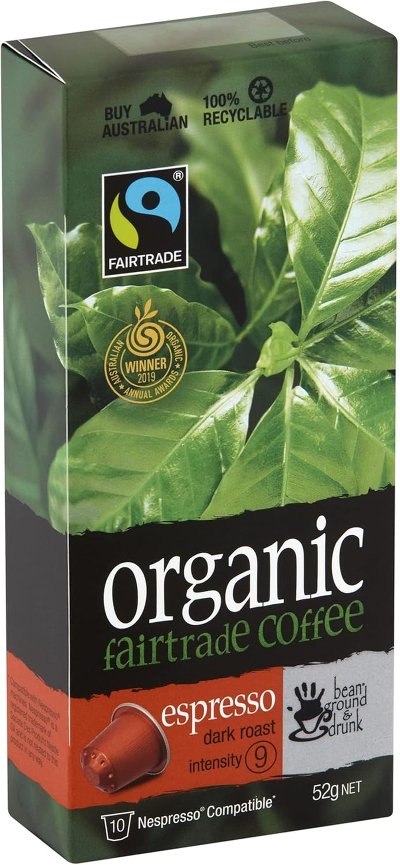 Bean Ground & Drunk Carton Organic Fairtrade Espresso Coffee 60 Aluminium Capsules image number 2