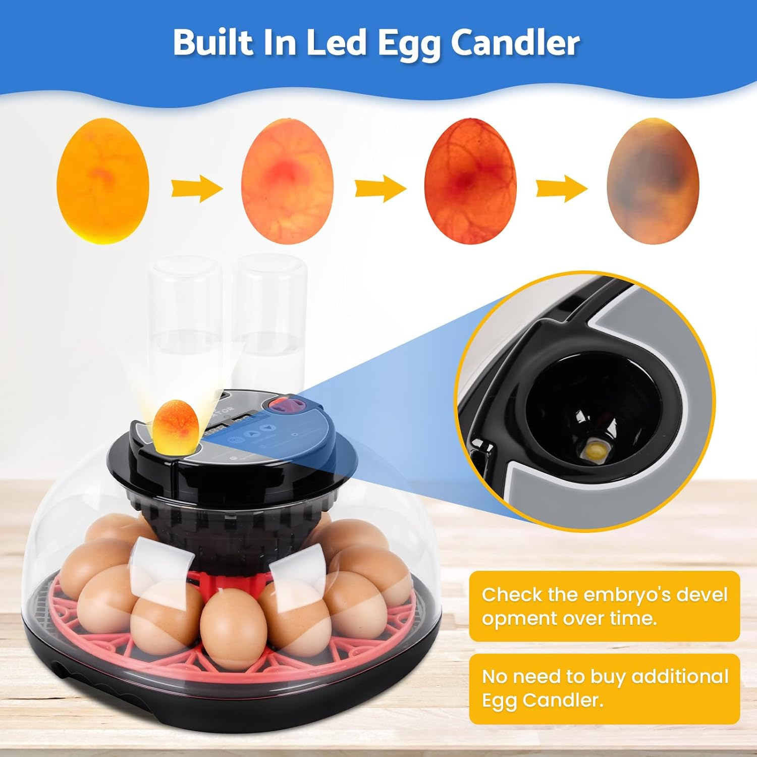 Advwin Incubators for Hatching Eggs, Automatic Egg Incubator with Temperature Control Humidity Display, 12 Egg Capacity for Chicken Duck Goose Eggs, Digital Display, Auto Turner, 360&deg; View image number 5