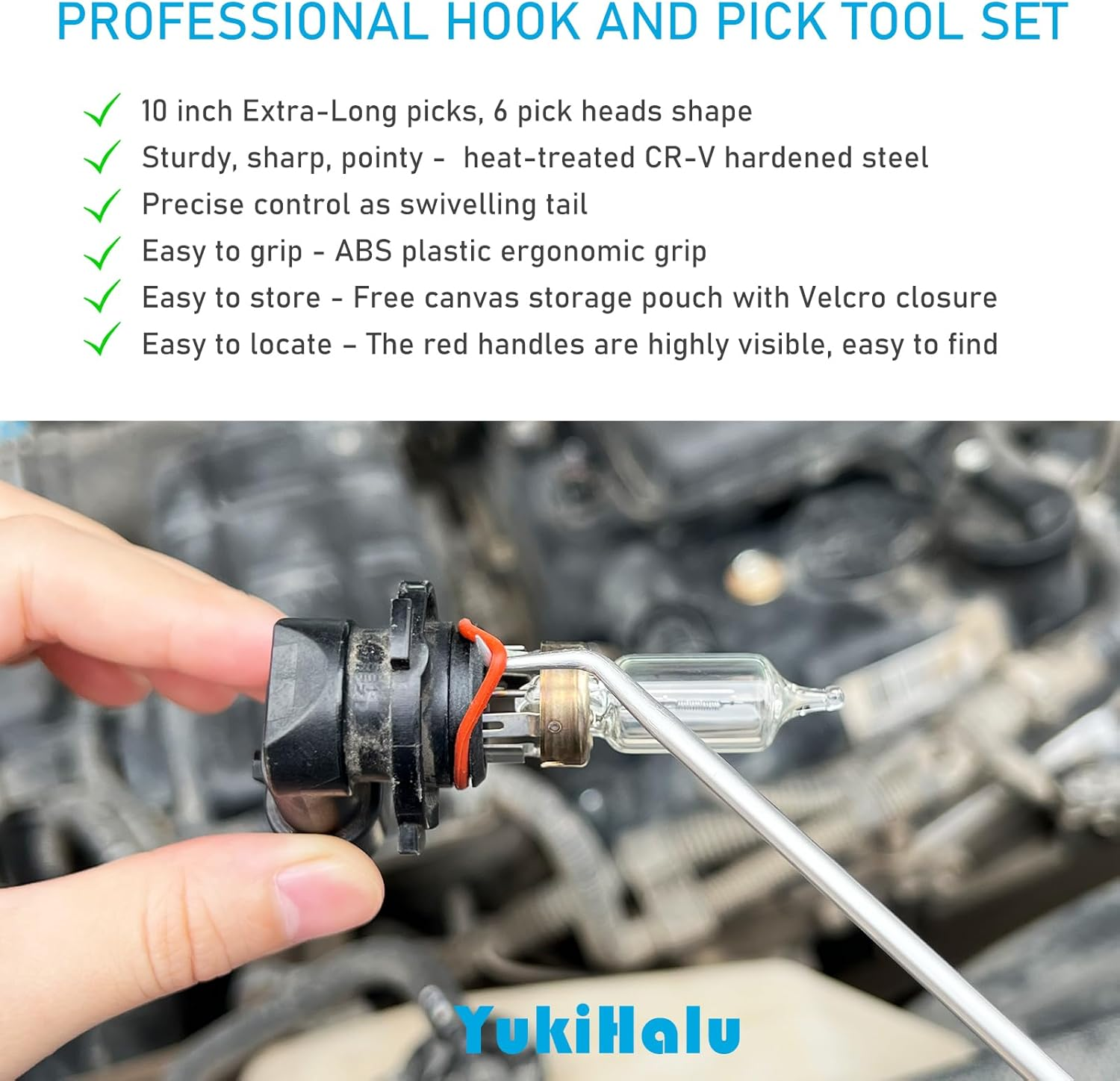 Yukihalu Pick and Hook Set, Swivelling Tail, Pick Tool Kit for O-Rings and Oil Seals, Seal Puller Set for Cars and Electronic Tools image number 1