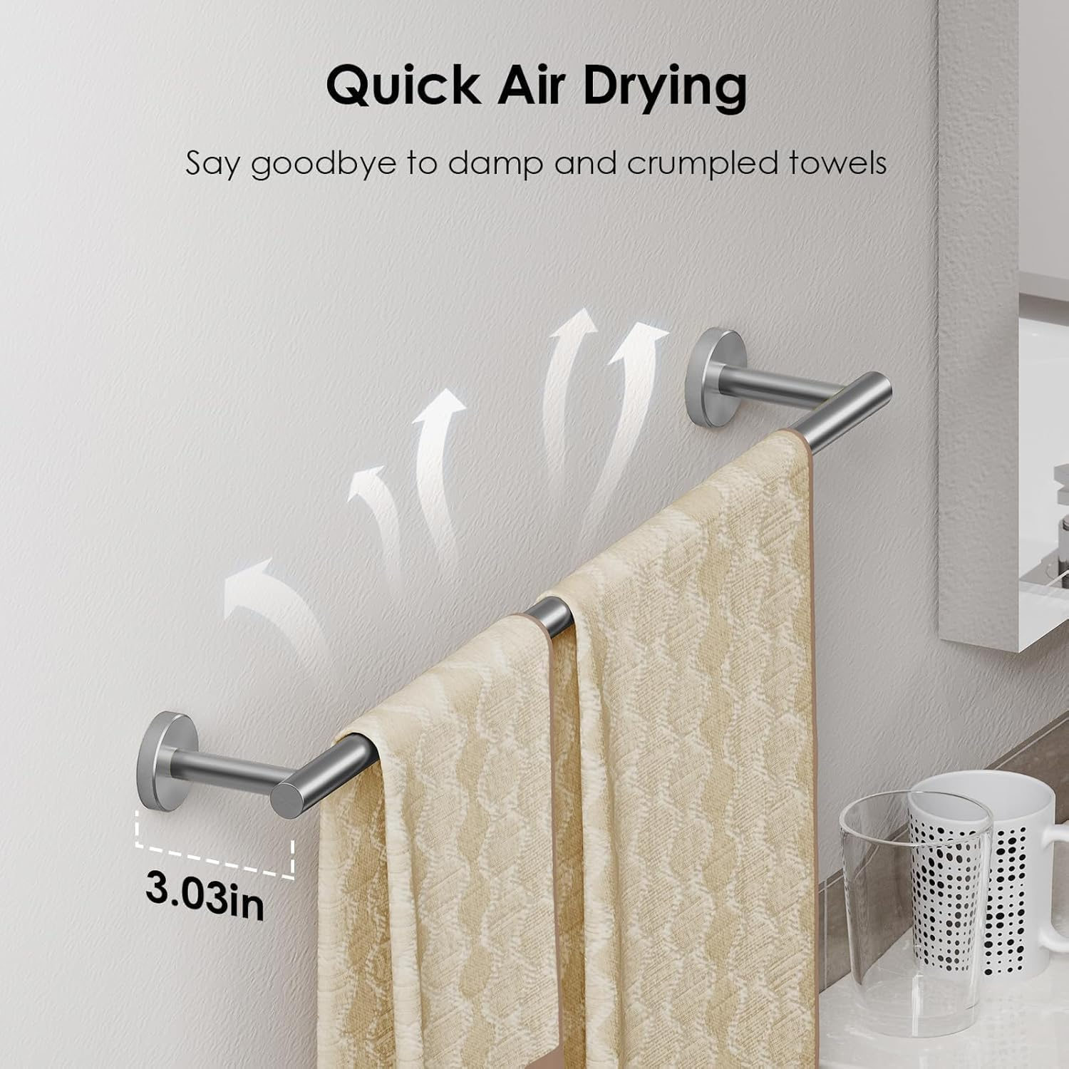 FORIOUS Towel Rail, Wall Towel Rack Mounted Stainless Steel, Hand Towel Holder 20 Inch for Bathroom, Includes Wall Mounting Hardware, Brushed Nickel image number 2