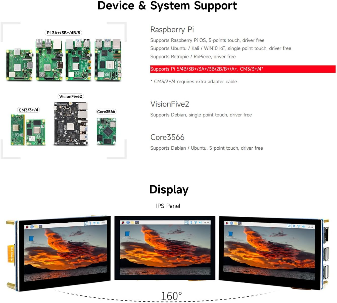 Waveshare 4.3Inch Capacitive Touch Small Display Compatible with Raspberry Pi 5/4B/3B+/3A+/3B/2B/B+/A+ CM3/3+ with IPS Wide Angle MIPI DSI Interface image number 5