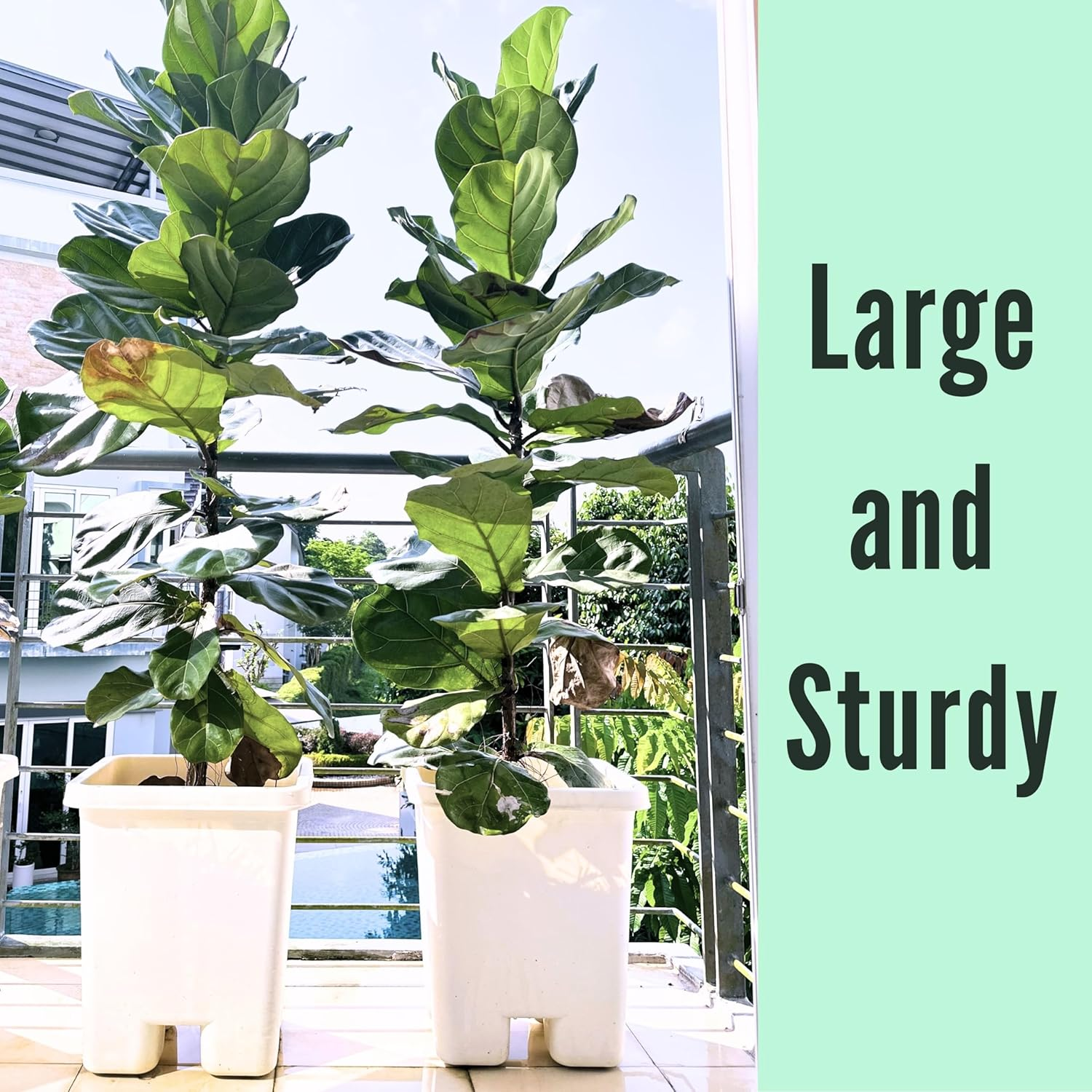 Lalagreen Large Tall Planters for Outdoor Plants (2 Pack, 15 Inch) White Rectangular Self Watering Flower Pot with Caster, Big Tree Pot for Modern Stylish Indoor Houseplant outside Balcony Garden image number 2