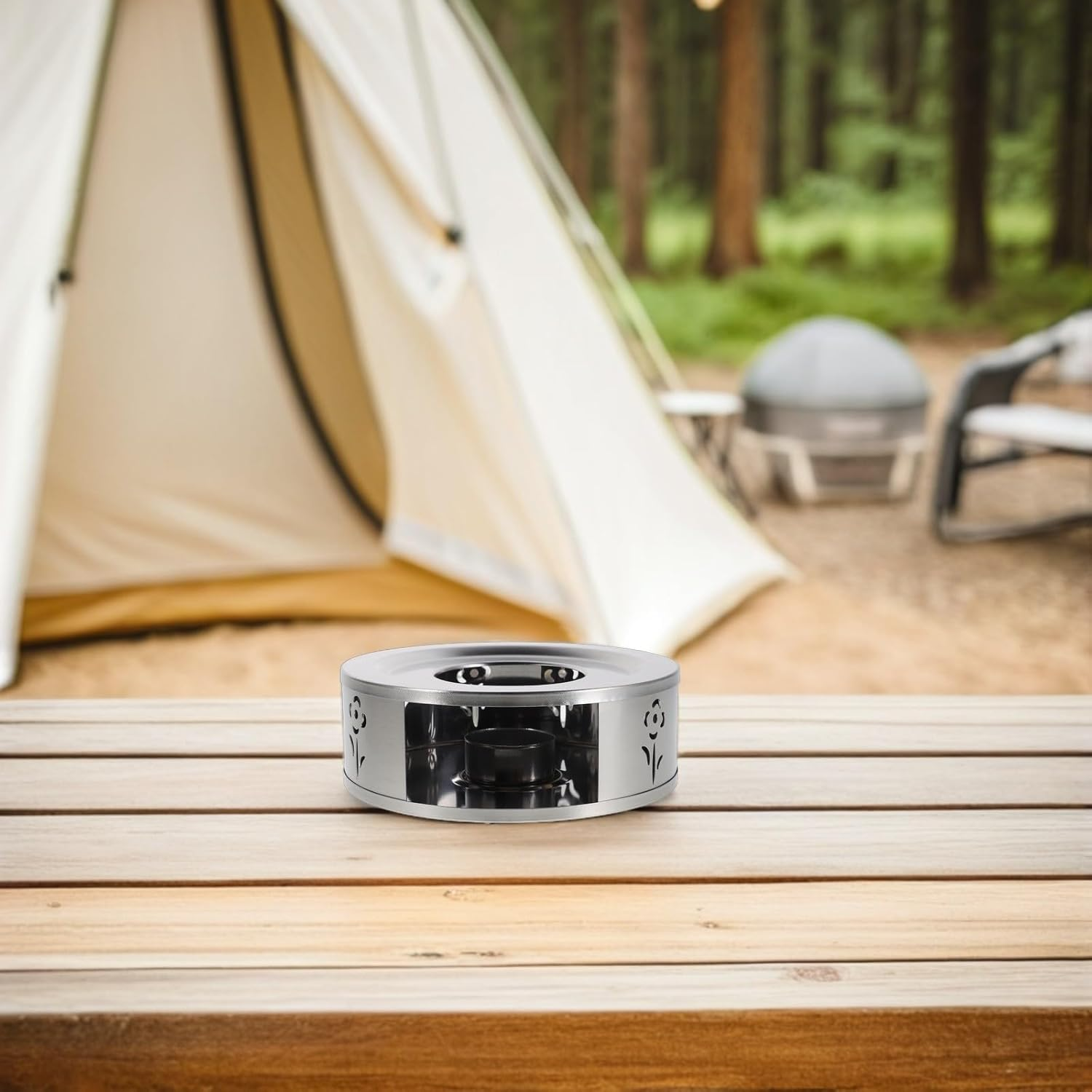 DONFAMDS Stainless Steel Teapot Warmer with Artistic Flower Pattern Convenient Warm Tea Base for Espresso Coffee Milk User-Friendly Water Kettle Heater Stand for Household and Outdoor Use image number 5