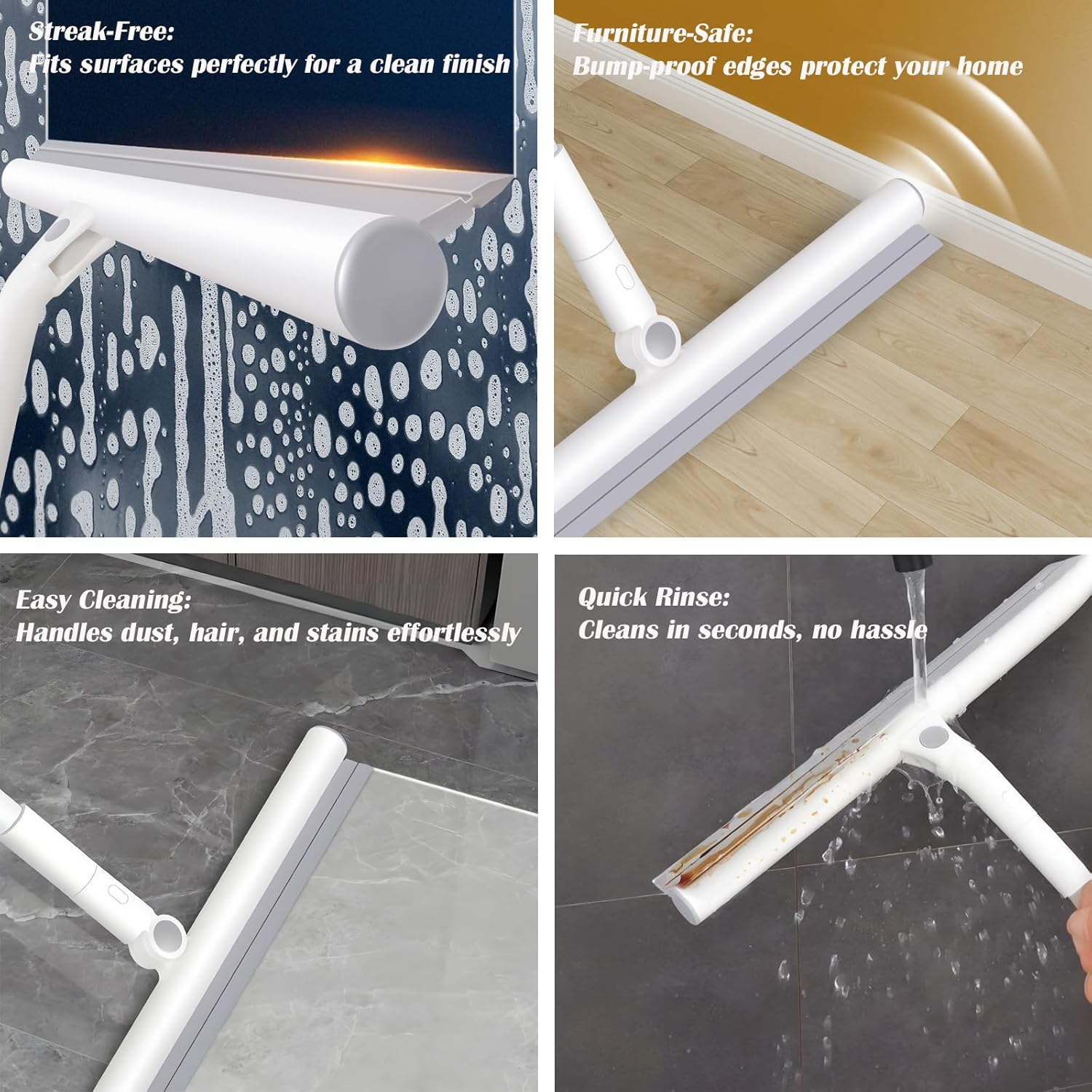 39Cm Floor Squeegee Scrubber with Adjustable Handle (75-125Cm), 180&deg; Pivoting Head & Soft Rubber Blade for Glass, Floor, Shower Walls, and Bathroom Surfaces image number 1