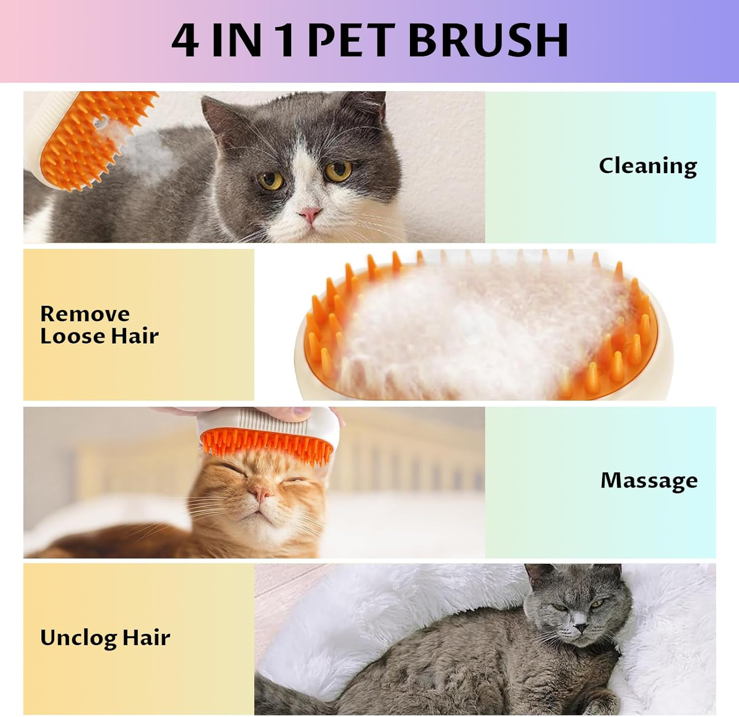 Velmoriah 4-In-1 Cat Steam Brush, 2025 Upgraded Pet Spray Comb, Rechargeable Cat Grooming Brush, Self-Cleaning Pet Hair Remover for Cat and Dog image number 5