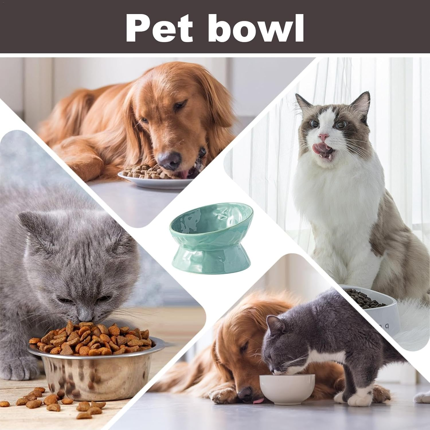 Shurzzesj Elevated Cat Water Bowl, Ceramic Cat Food and Water Bowls, Anti-Tip Pet Food Dish, Wide Cat Food Bowl for Cats Dogs Pets