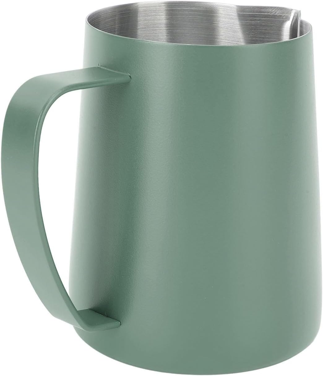 OEBUAFI Milk Frothing Pitcher 600ML Stainless Steel Coffee Frother Cup with Measurement Scale and Pointed Spout for Espresso Machines Latte Art Cappuccino Milk Tea (Dark Green) - Pink image number 2