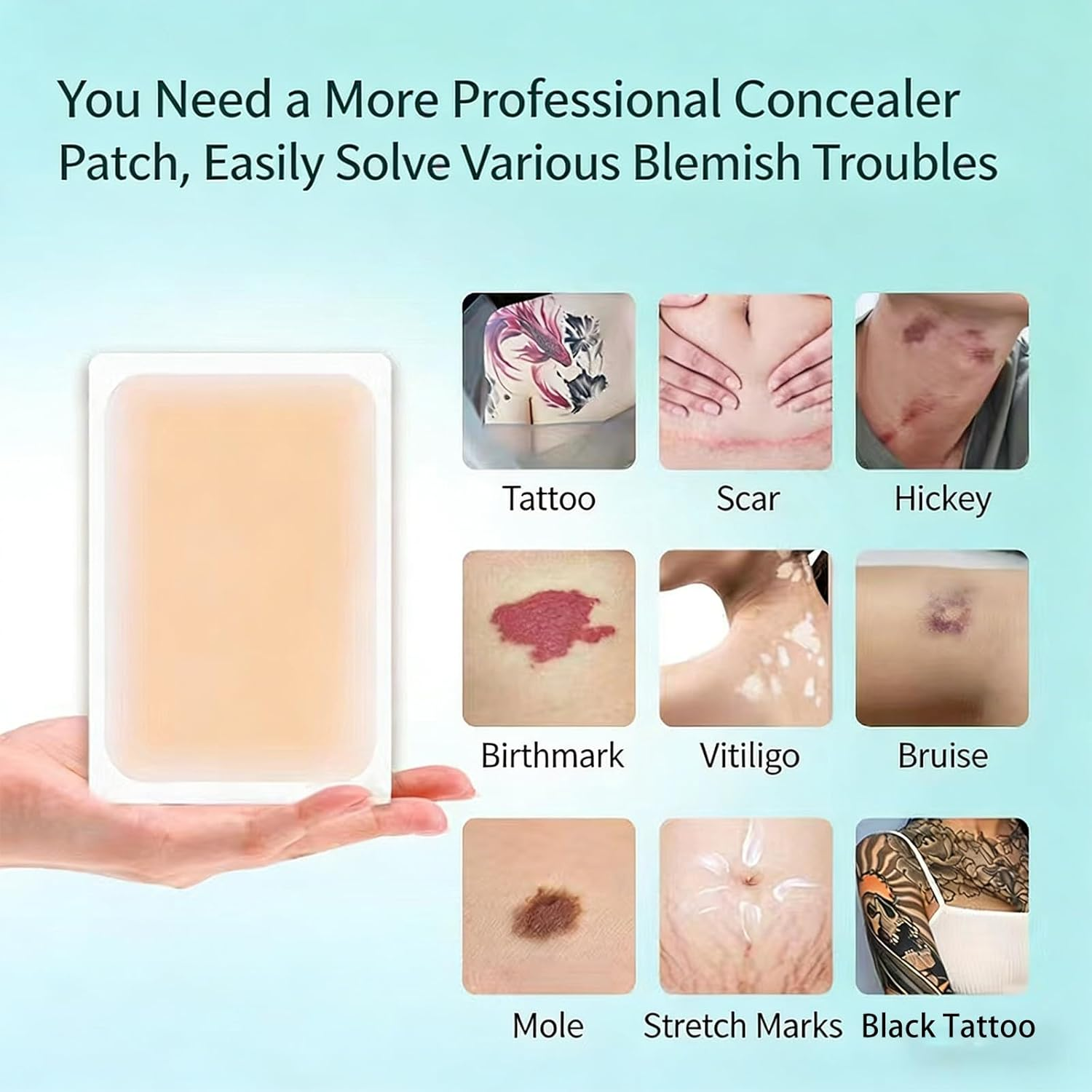 JANGJANG 10 Pcs Tattoo Cover up Patches, 13X8.5Cm Invisible Waterproof Body Concealer Stickers, Natural Finish for Tattoos and Scars, Makeup Sticker Tape, Fair Skin Tone image number 3