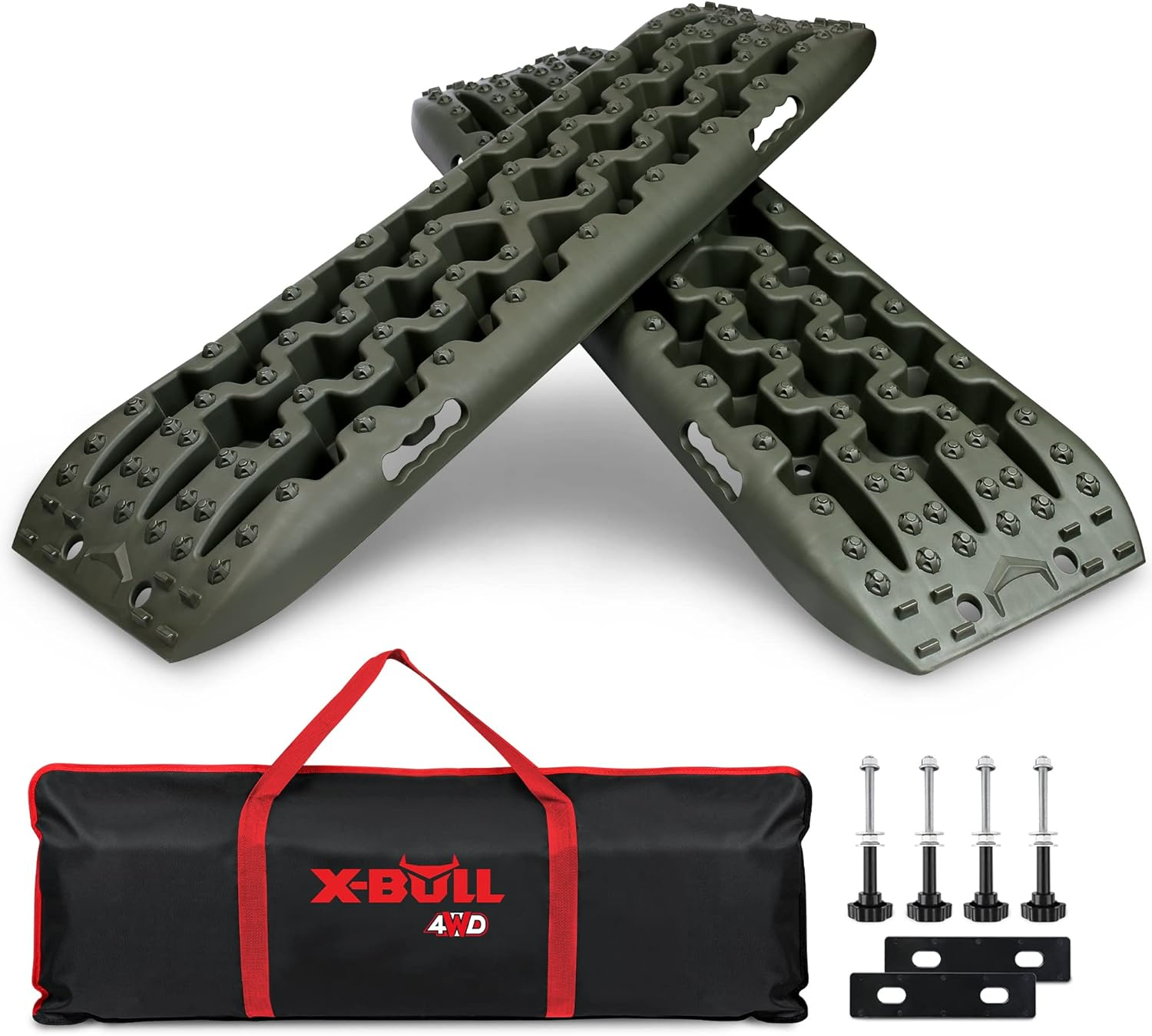 X-Bull Recovery Tracks with Bag and Mounting Pin Set 4X4 Recovery Boards Offroad 4Wd Tracks 22046LBS/10000KG Stand for Automotive Accessories Tires and Wheels in the Sand Mud Snow(Gen 3.0 Olive Green) image number 2