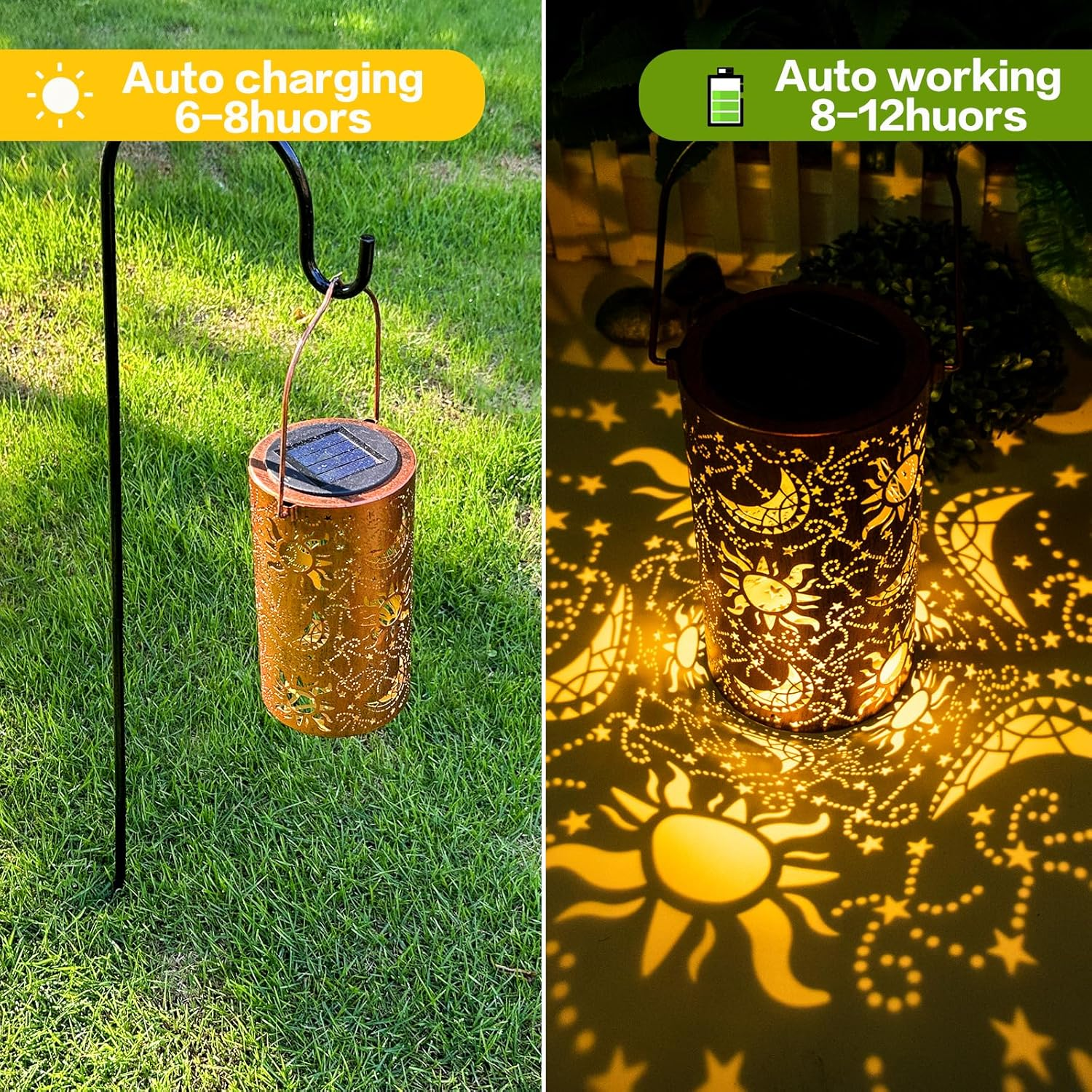 Solar Lanterns Outdoor Hanging Lantern Lights,Sun Moon Metal Decor Lanterns-Waterproof LED Decorative Light for Garden Patio Yard Lawn Backyard Front Porch as Gifts for Mom Grandma Women image number 1