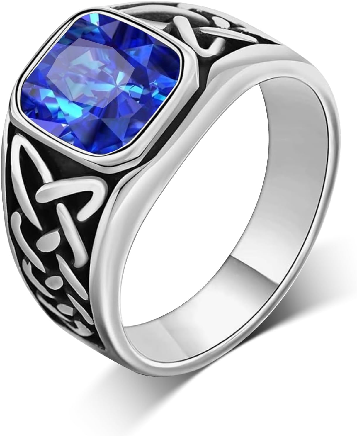 LIAN Mens Black Onyx Sapphire Rings Stainless Steel Square Agate Signet Rings for Men Pinky Thumb Ring Band for Dad Father Handmade Engraved Jewelry Men Boys