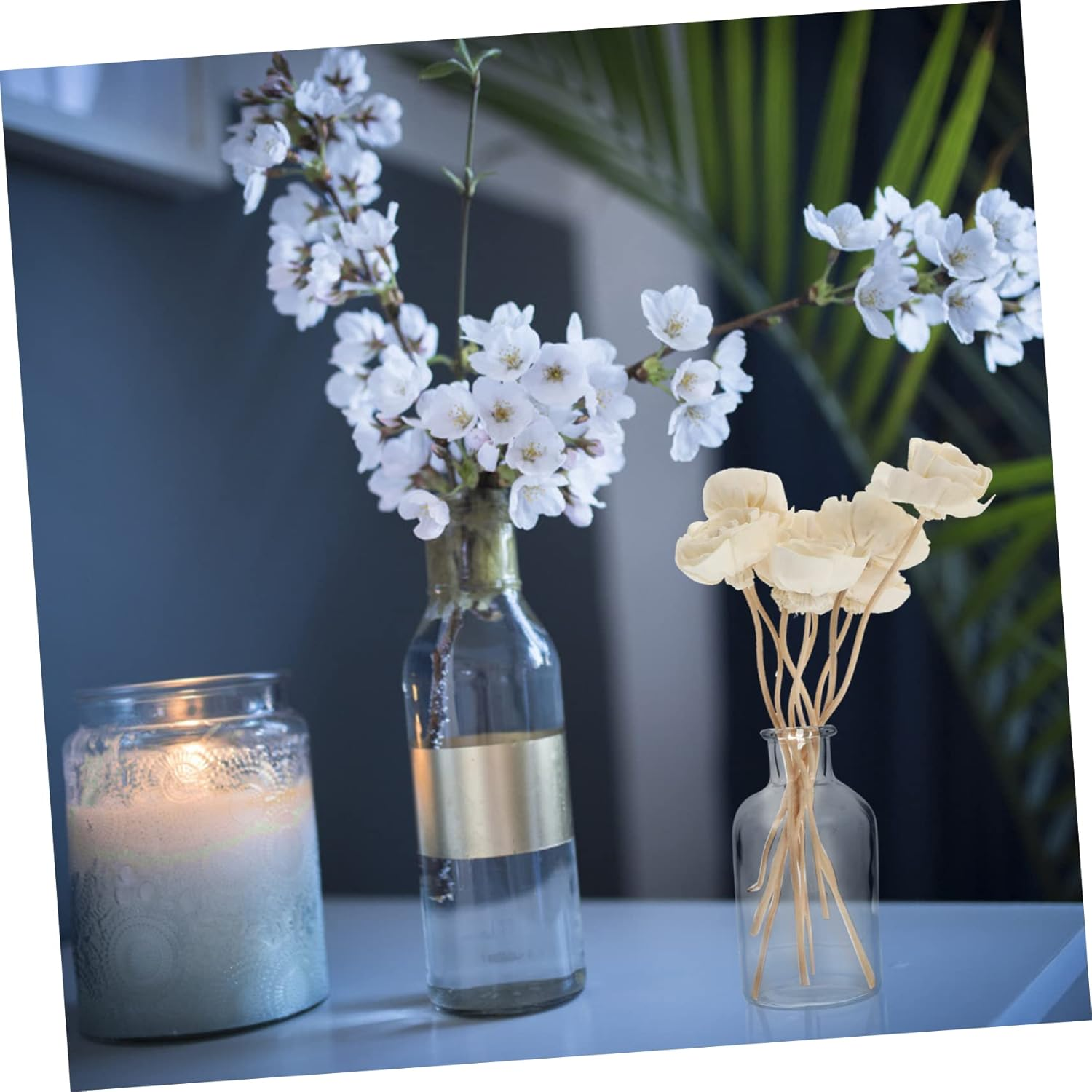 STOBAZA Essential Oil Diffuser Sticks Flower Diffuser 22Cm White Rattan Flower Shape Design Natural Atmosphere Interior Decoration for Bathroom Kitchen image number 3