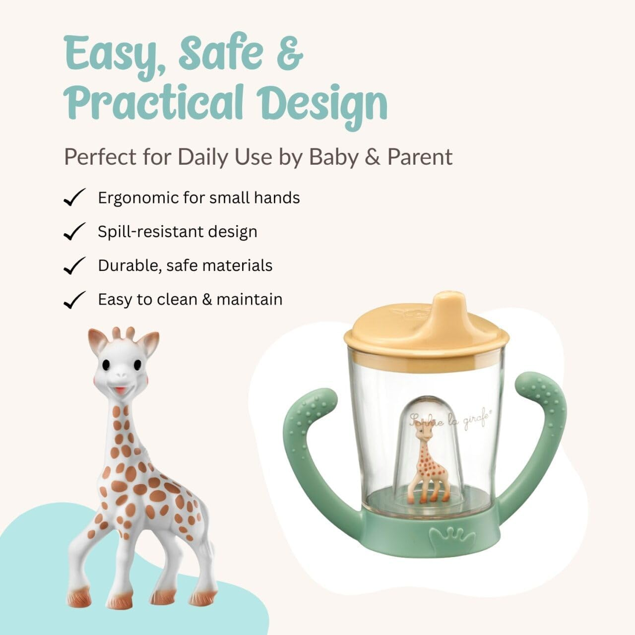 Sophie La Girafe Baby Teether and Non-Spill Cup with Lid, Ergonomic Spout Encourages Natural Sucking, Cup Made of ABS Plastic, BPA and Phthalates Free, Two Handles for Good Grip image number 5