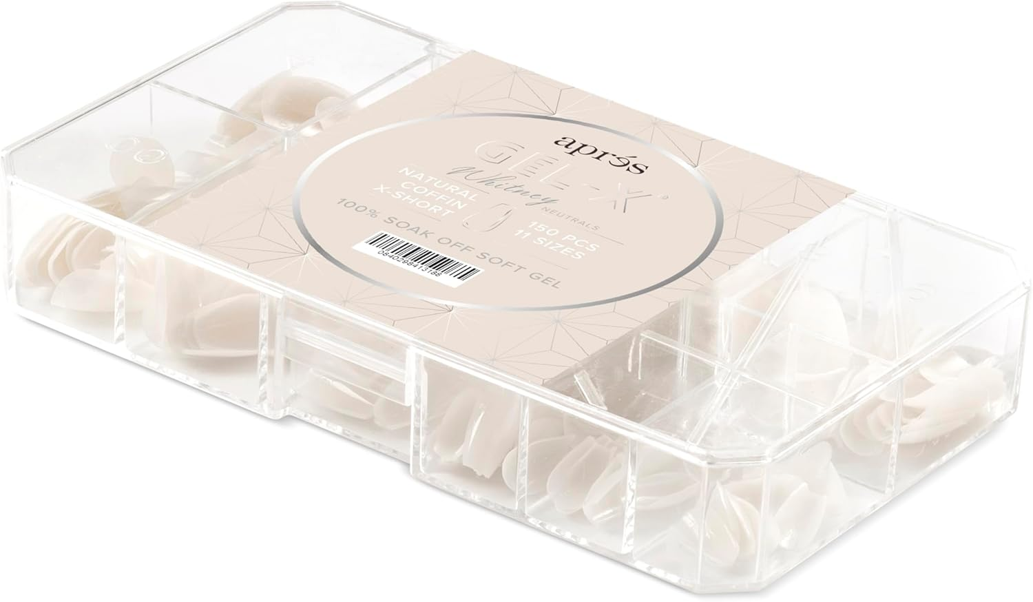 APR&Eacute;S Neutrals Gel-X Whitney Nail Tips Box, 11 Sizes 00-9, Soft Gel Tip (150 Count) (Natural Coffin Extra Short, 150)