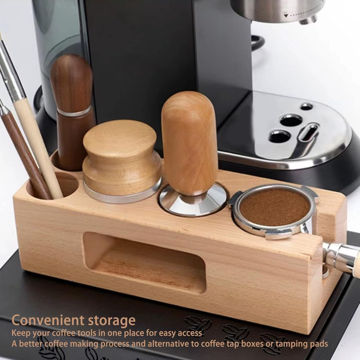 Wood Coffee Filter Tamper Holder, 5-Hole Wooden Espresso Mat Stand, Non-Slip Tamping Station Base for Portafilter, Distributor, Home & Cafe (58Mm) image number 3