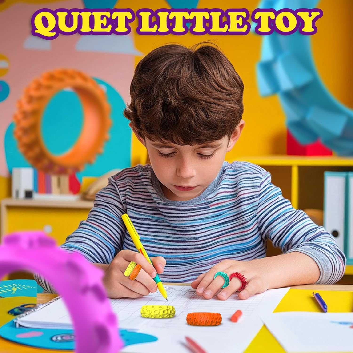 18 Pcs Fidget Sensory Rings for Adults & Kids &ndash; Quiet Finger Fidget Toys for Anxiety Relief, Autism Calming, ADHD Focus, Classroom & Student Prizes, Stress Texture Office Toys, Stocking Stuffers image number 6