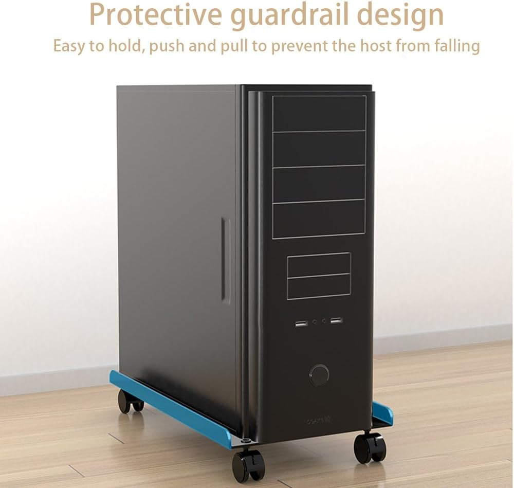 Computer Tower Heavy-Duty CPU Stand Cart with Four Wheels Rolling Monitor Support Mobile PC Holder Desk Accessories (White) - Black image number 5