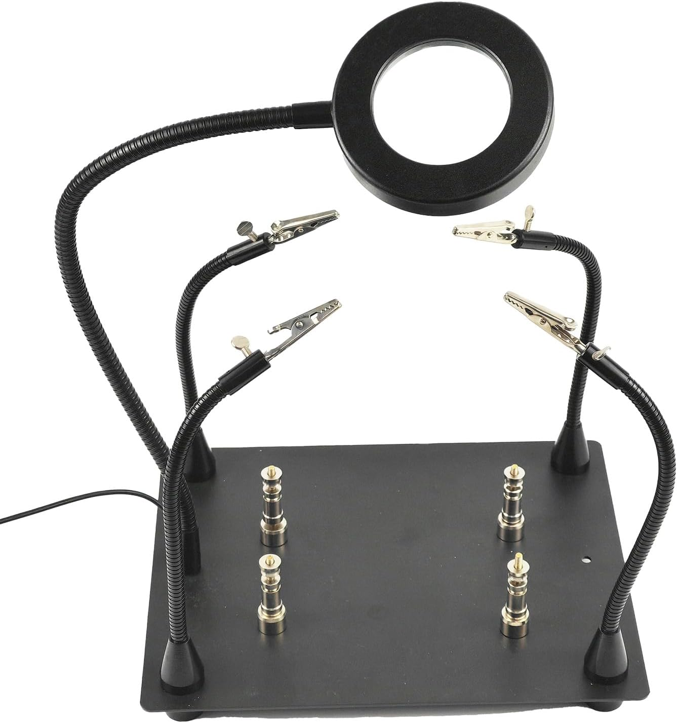 Helpiing Hands with Magnetic Holder Soldering Station with 5X Magnifying Glass with LED Light, PCB Holder 4 Flexible Arms,Workbench for Repair Soldering of Electronics Parts